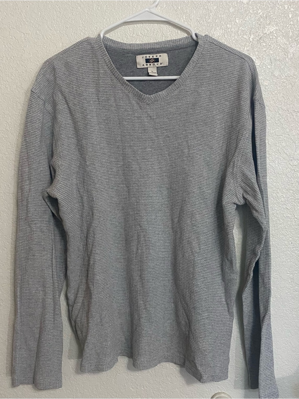Joseph Abbound Grey Waffle Knit V-Neck Long Sleeve Shirt